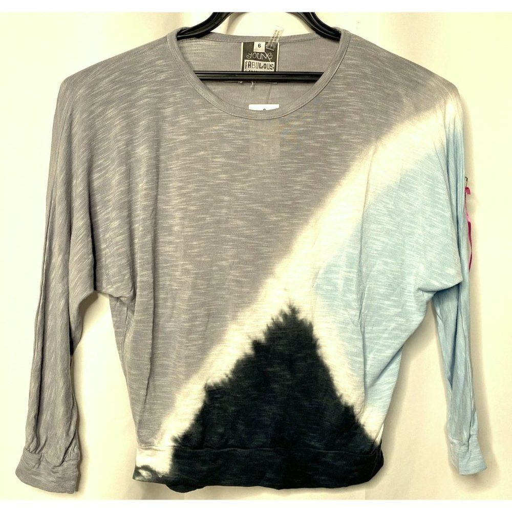 Mini Young Fabulous & Broke Girls Sz 6 Tie Dye Long Sleeve Top Gray Blue NEW